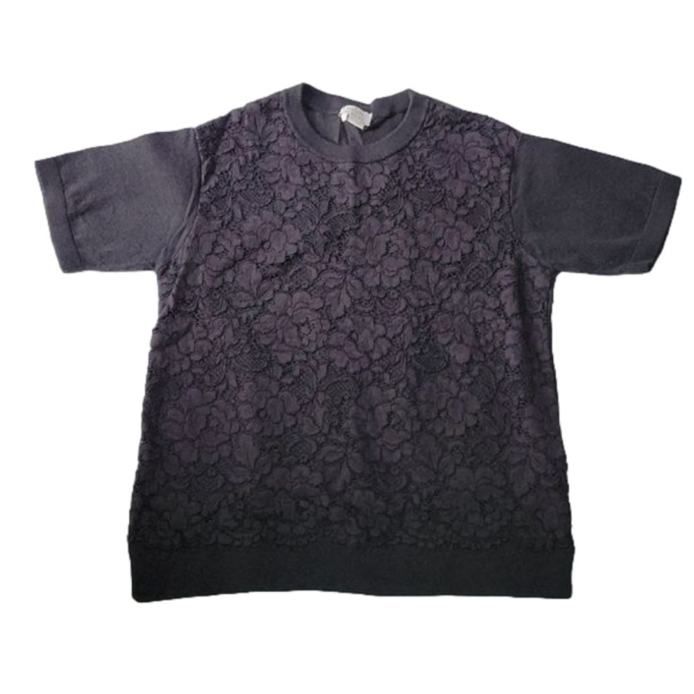 Kate Spade Black Floral Lace Sweater Knit Top Small EUC